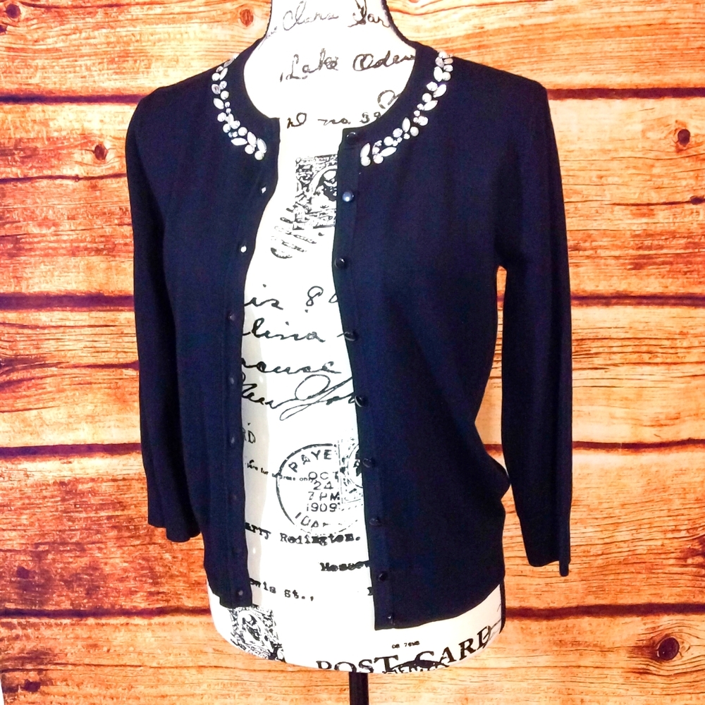 50s inspired beaded neckline cardigan